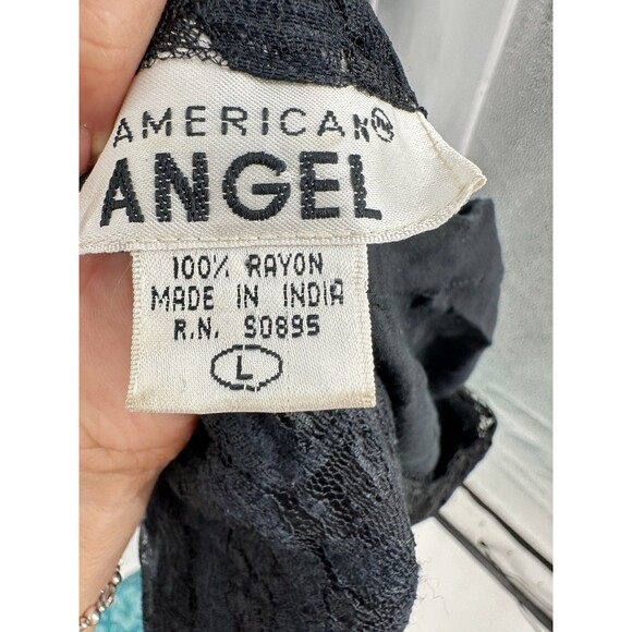 Vintage Black Lace Maxi Dress Women L Whimsigoth Victorian Witchy Gothic Vampire - Picture 9 of 12